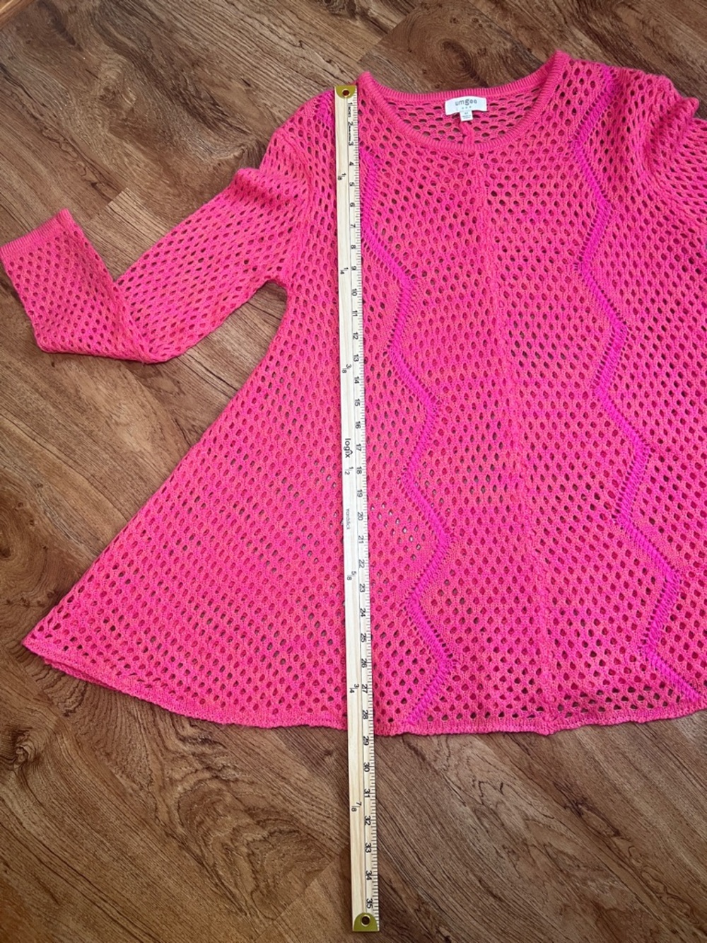 Umgee Hot Pink Open Knit Tunic Sweater Cover Up Medium Boho - Picture 10 of 11